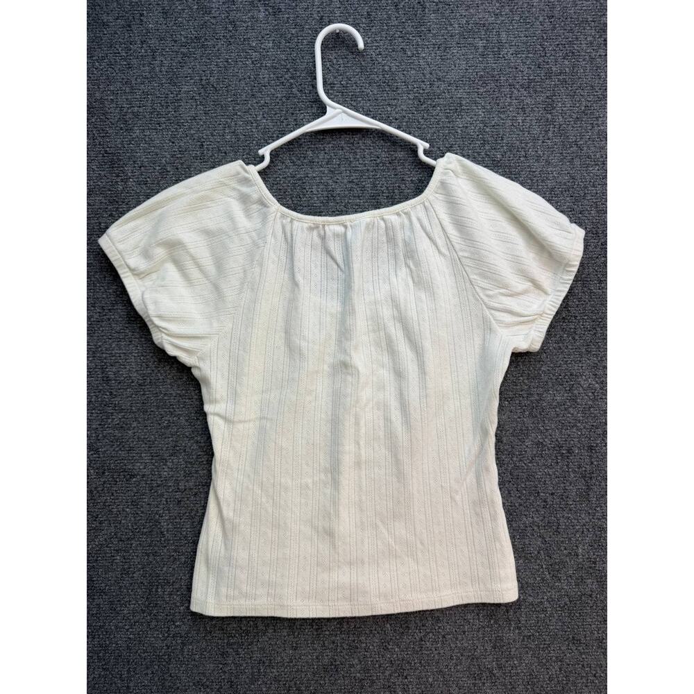Gap Women's Ivory Pointelle Knit V-Neck Short Sleeve Top Size S - Picture 5 of 6